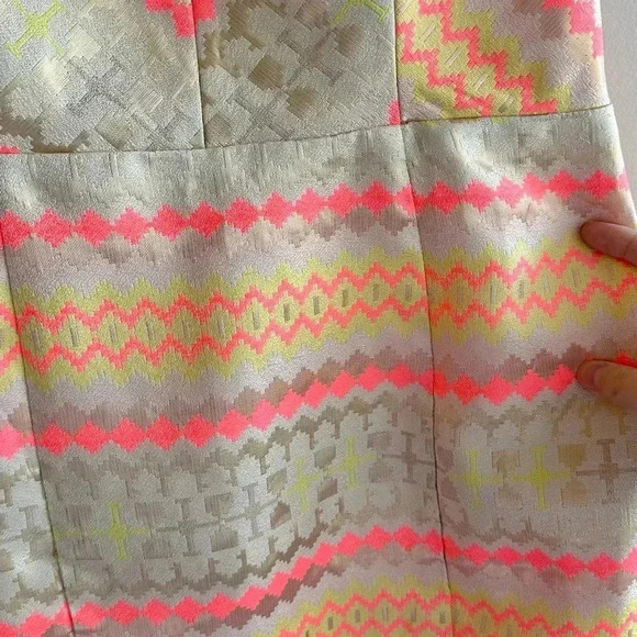 Minuet Aztec Print Neon and Gold Cocktail Dress, Open Back Dress, Medium - Picture 9 of 16